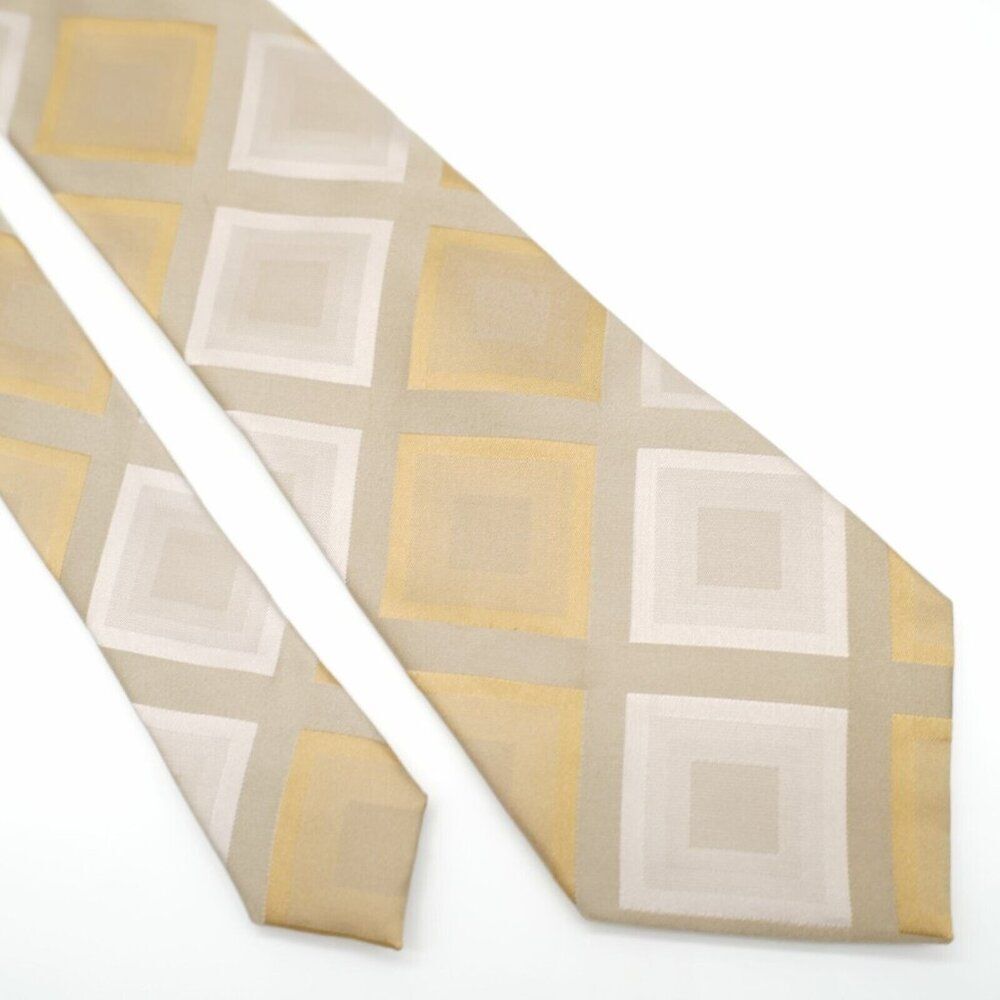 Van Heusen Beige Tan Woven Stain Resistant Geometric Wide‎ Silk Tie